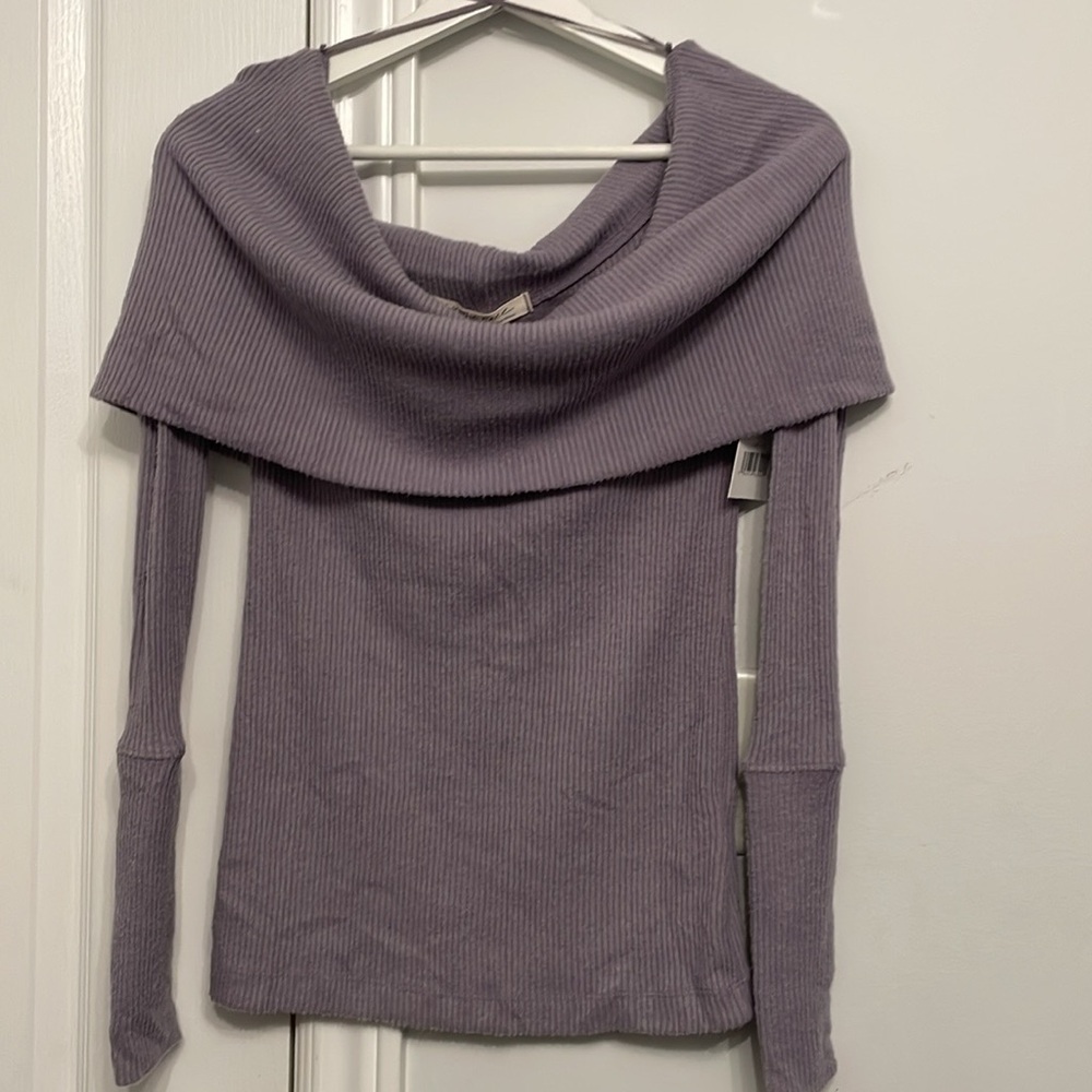 Free People Lavender Off-Shoulder Sweater - Picture 2 of 5